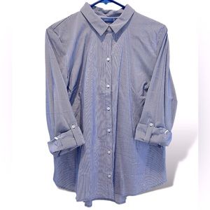 New APT 9 Button Up Blue Pin Striped Women’s Top Blouse